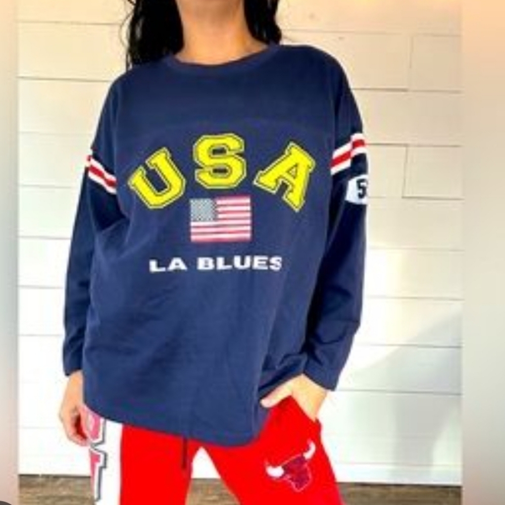 Vintage 90's LA Blues USA Preppy Rugby V-neck Tee Size M / L Navy Blue & Yellow